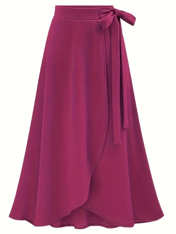 Gonna Midi a Portafoglio Tinta Unita Donna Casual Fiocco Irregolare Vita Alta Spacco Linea A Gonna Elegante Vacanza