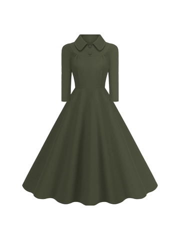 Women Vintage Peter Pan Collar Long Sleeve A-Line Large Swing Dress Elegant 1950s Audrey Hepburn Style Midi Party Dress
