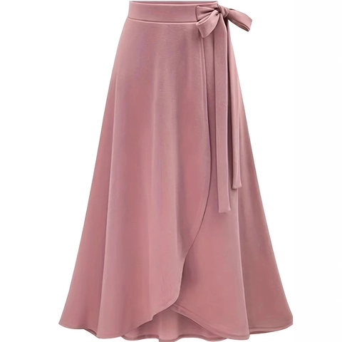 Gonna a Portafoglio a Vita Alta da Donna Elegante Tinta Unita Fiocco Orlo Irregolare Spacco Gonna Midi Casual Vacanza
