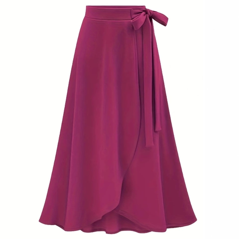 Gonna a Portafoglio a Vita Alta da Donna Elegante Tinta Unita Fiocco Orlo Irregolare Spacco Gonna Midi Casual Vacanza