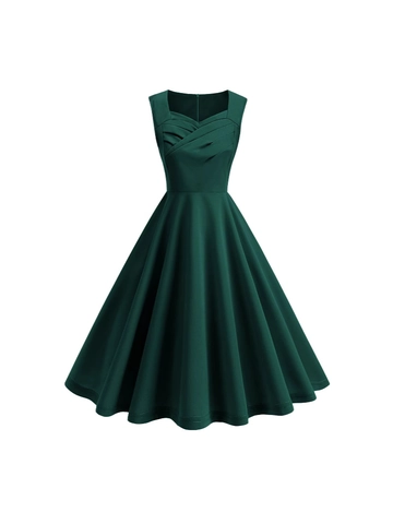 Vestito da Donna Vintage Scollo Quadrato Senza Maniche Stile Hepburn Anni 50 Plissettato Linea A Swing Midi per Festa Cocktail
