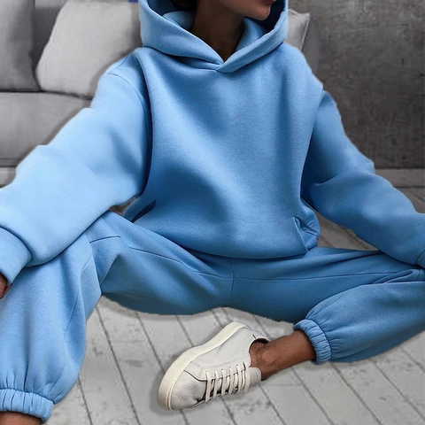 Women Casual Solid Color Sporty Hoodie Pants Set Long Sleeve Oversized Sweatshirt Jogger Suit Two Piece Tracksuit