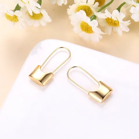 Lock Hängeohrringe Messing 18K Vergoldet Sicherheitsnadel Form Hochglanzpoliert Minimalistischer Vintage Stil