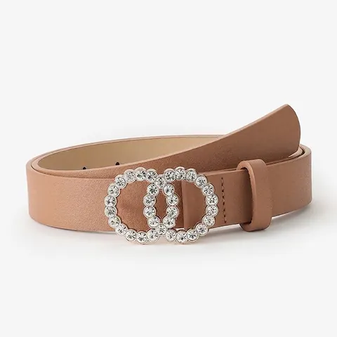 Mode Damen Gürtel Kunstleder Doppelring Schnalle Strass Glänzend Dekorativ Für Kleider Jeans