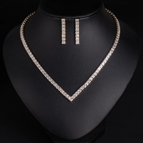 V Shape Necklace Dangle Earrings Silver Earring Post Copper Cubic Zirconia Tennis Bracelet Luxury Wedding Party Women