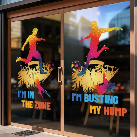 Soccer Window Stickers Static Cling PVC Colorful Football Athlete Silhouette Inspirational Quotes Glass Door Decor Sports