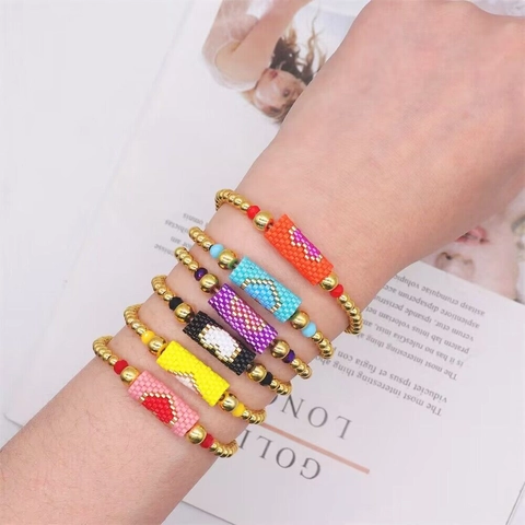 Bohemian Handmade Miyuki Seed Beads Heart Bracelet Adjustable Gold Color Beads Woven String Bracelet For Women Fashion Jewelry