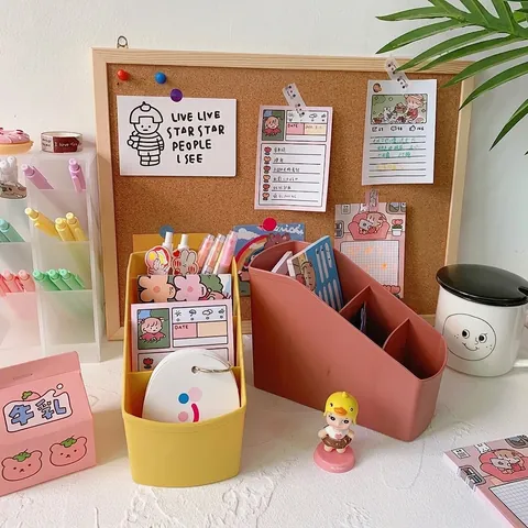 Slanted Pen Holder Plastic Desktop Organizer Grids Stationery Storage Makeup Brush Holder Office School Home Clear Simple