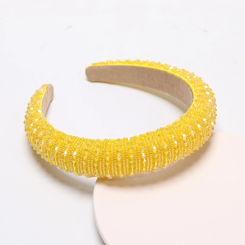 Women Handmade Padded Beaded Headband Glass Crystal Beads Wide Hairband Luxurious Bohemian Sponge Hair Hoop Accessories