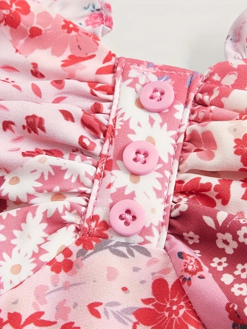 Abito Mini da Donna Rosa a Fiori con Spalline Sottili Dolce Intreccio a Balze Senza Maniche Estivo da Vacanza