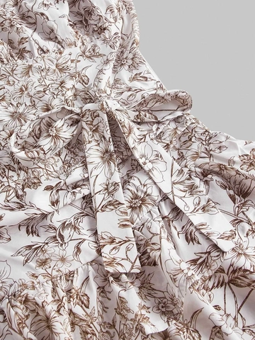 Women Halter Floral Mini Dress Ruffle Layered Cake Skirt Backless Sexy Summer Vacation Boho Chic Sleeveless Sundress