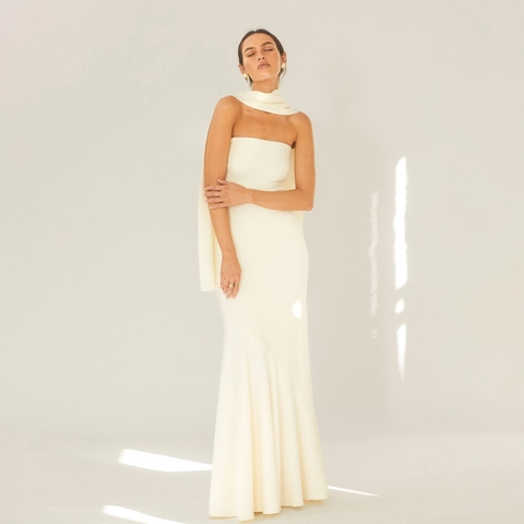 Vrouwen Elegante Off-Shoulder Geplooide Maxi-jurk Meermin Zoom Halter Rugloos Avondjurk Bruiloft Feest Jurk