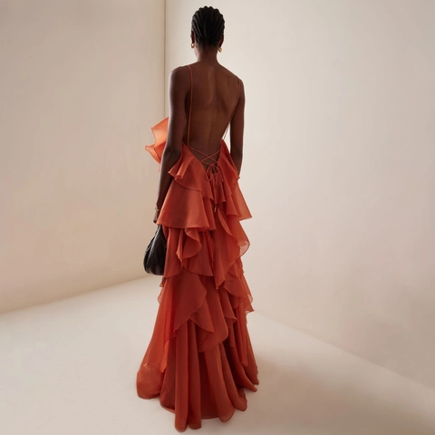 Γυναικείο Sexy Halter Cold Shoulder Μάξι Φόρεμα με 3D Λουλούδια και Βολάν από Σιφόν Μονόχρωμο Χαλαρά Φορέματα Διακοπών Κομψά Βραδινά