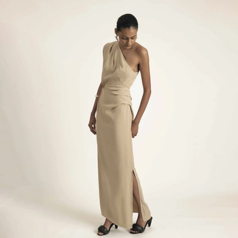 Vestido Largo Fruncido Elegante de Un Hombro para Mujer Sexy Asimétrico Sin Mangas Color Sólido Fiesta Noche