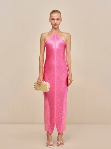 Women Sexy Halter Neck Fringe Tassel Maxi Dress Backless Split Party Evening Formal Elegant Slim Fit Long Dress