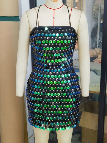 Robe Mini Sexy Dos Nu à Paillettes pour Femmes Robe Moulante Brillante pour Cocktail Party Club Wear Élégante