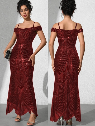 Damen Schulterfrei Pailletten Abendkleid Slim Fit Spaghettiträger Meerjungfrau Maxi Kleid Für Abschlussball Party Hochzeitsgast