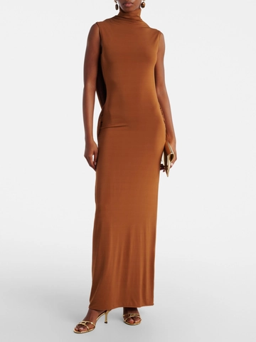 Elegante Abito Maxi da Donna a Collo Alto Senza Maniche con Schiena Scoperta Sexy Drappeggiato Bodycon a Coda di Pesce Abito Lungo da Sera per Feste