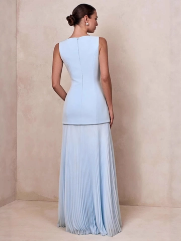 Damen Elegant Einfarbig Plissiert Ärmellos Maxi Kleid Schlanke Passform U-Boot-Ausschnitt Abend Party A-Linie Langes Kleid