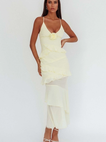 Women Elegant Spaghetti Strap Backless Tiered Ruffle Long Dress With 3D Floral Applique Slim Fit Summer Wedding Party Dress