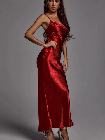 Women Elegant Cowl Neck Satin Maxi Dress Spaghetti Strap Backless Slim Fit Solid Color Party Evening Prom Gown
