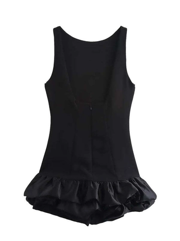 Women Sexy Ruffle Mini Dress Sleeveless Backless Solid Color Polyester Party Banquet Evening Dress for Summer