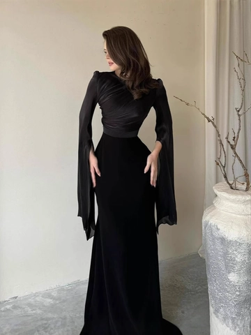 Elegantes Maxi Kleid Mit Fledermausärmeln Damen Slim Fit Rundhals Plissee Split Cape Ärmel Satin Abendkleid Party Kleid