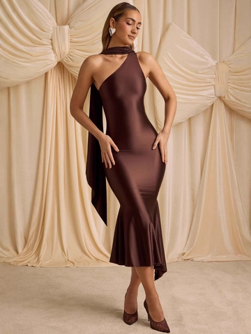 Damen Sexy Rückenfreies Satin Abendkleid Einschulter Fischschwanz Elegant Einfarbig Körpernahes Maxikleid Für Party Hochzeit
