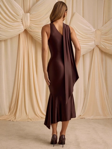 Damen Sexy Rückenfreies Satin Abendkleid Einschulter Fischschwanz Elegant Einfarbig Körpernahes Maxikleid Für Party Hochzeit