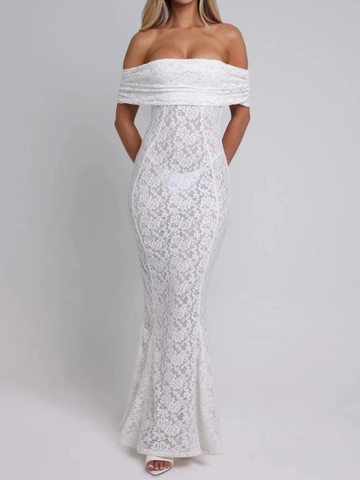 Women Sexy Lace Off The Shoulder Maxi Dress Elegant Backless Mermaid Bodycon Wedding Party Evening Gown Slim Fit Dress