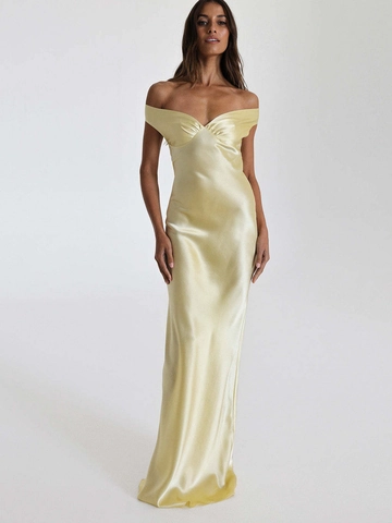Damen Elegant Satin Abendkleid Maxi Schulterfrei Rückenfrei Gerafft Meerjungfrau Langes Kleid Für Hochzeit Party Formelle Anlässe