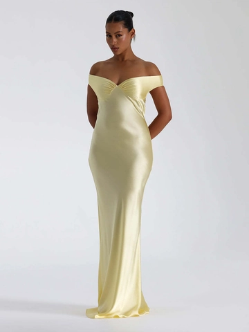 Damen Elegant Satin Abendkleid Maxi Schulterfrei Rückenfrei Gerafft Meerjungfrau Langes Kleid Für Hochzeit Party Formelle Anlässe