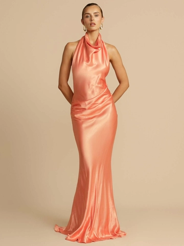 Elegant Women Satin Cowl Neck Halter Backless Maxi Dress Sexy Solid Color Floor Length Evening Party Banquet Gown