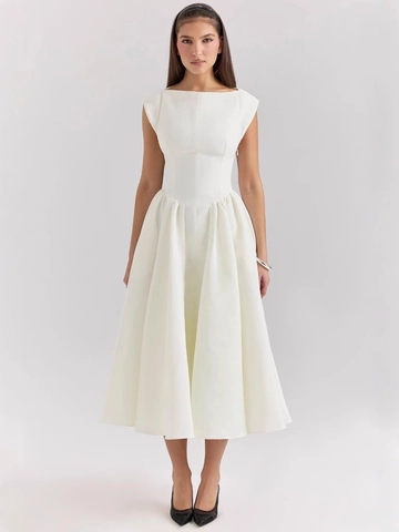 Women Elegant Backless Midi Dress Sleeveless French Hepburn Style A-Line Swing Party Dress With Pockets Solid Color