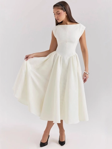Women Elegant Backless Midi Dress Sleeveless French Hepburn Style A-Line Swing Party Dress With Pockets Solid Color