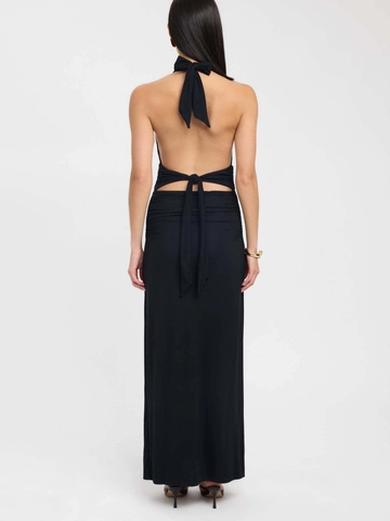 Abito Maxi da Donna Sexy con Scollo a V Profondo Schiena Scoperta Arricciato Slim Fit Senza Maniche Tinta Unita