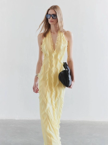 Vestido Maxi Halter Sexy Con Volantes Para Mujer Elegante Vestido Largo De Poliéster De Color Sólido Para Vacaciones Playa Verano