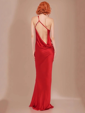 Damen Rot Satin Maxi Kleid Sexy Ein Schulter Rückenfrei Abendkleid Elegant Slim Fit Meerjungfrau Neckholder Party Kleid Luxus Bankett Mode