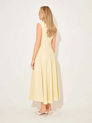 Women Elegant Mock Neck Sleeveless Maxi Dress French Style Solid Color A-Line Evening Party Dress High Waist Flowy Long Gown