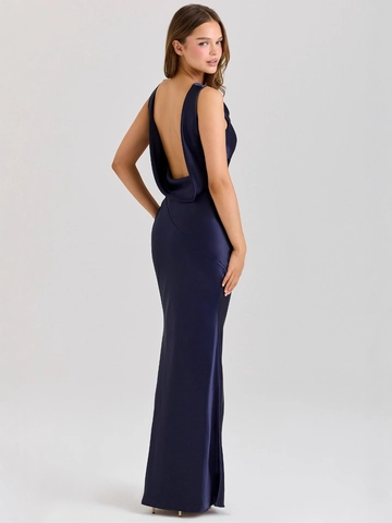 Elegant Ärmellos Rückenfrei Satin Maxi Kleid Wasserfallausschnitt Schlanke Passform Einfarbig Abendgesellschaft Hochzeit Damen