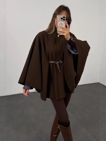 Capa de Lana Elegante para Mujer Cuello Alto Color Sólido Longitud Media Manga de Murciélago Chaqueta de Invierno Con Cinturón