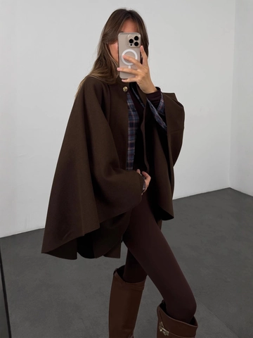 Capa de Lana Elegante para Mujer Cuello Alto Color Sólido Longitud Media Manga de Murciélago Chaqueta de Invierno Con Cinturón