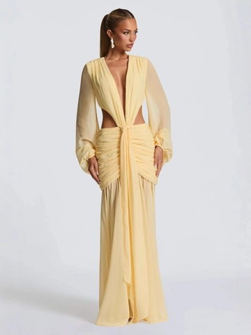 Dames Sexy Diepe V-hals Backless Hollow Out Geplooide Chiffon Maxi-jurk Lampionmouw Luipaardprint Elegante Avondfeest Lange Jurk