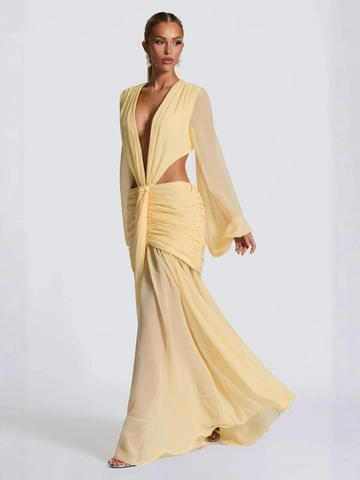 Dames Sexy Diepe V-hals Backless Hollow Out Geplooide Chiffon Maxi-jurk Lampionmouw Luipaardprint Elegante Avondfeest Lange Jurk