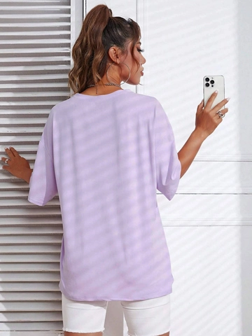 Maglietta da Donna Casual Girocollo Manica Corta in Poliestere Tinta Unita Comoda Top Sportivo per Estate