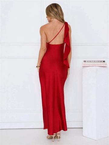 Elegantes Ein Schulter Satin Maxikleid Damen Sexy Asymmetrische Drapiertes Abend Party Abschlussball Kleid Seitenschlitz Schlanke Passform