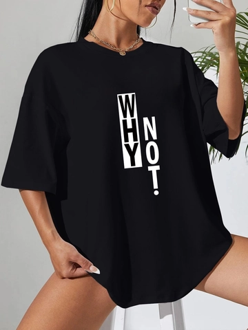 Women Casual Oversized T-Shirt Round Neck Short Sleeve Cotton Blend Streetwear WHY NOT Letter Print Graphic Loose Top