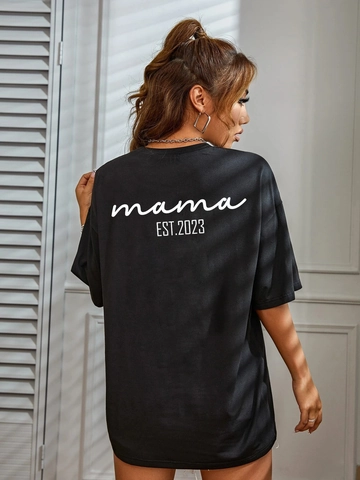 Women Oversized Cotton Blend T-Shirt Casual Round Neck Drop Shoulder Short Sleeve Top With Letter Print Mama Sophia