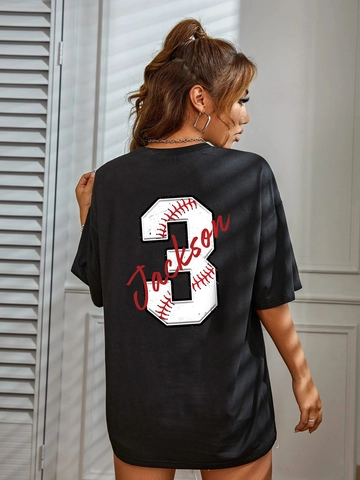 Women Casual Oversized T-Shirt Graphic Printed Baseball Number Jackson Short Sleeve Round Neck Summer Streetwear Top