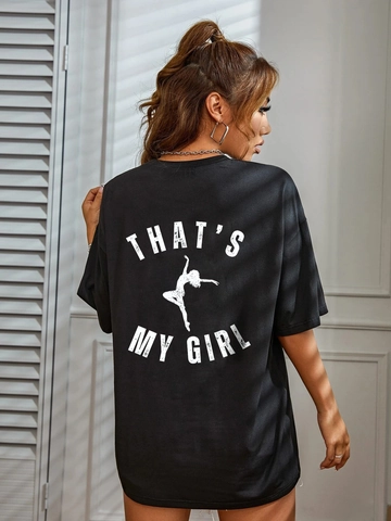 Maglietta da Donna Casual Oversized in Misto Cotone a Maniche Corte Girocollo Stampata Streetwear Lettera Silhouette Nero Top